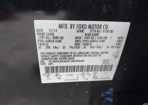 2015 Ford Explorer Xlt из США, поврежденный, VIN 1FM5K8D82FGB55045